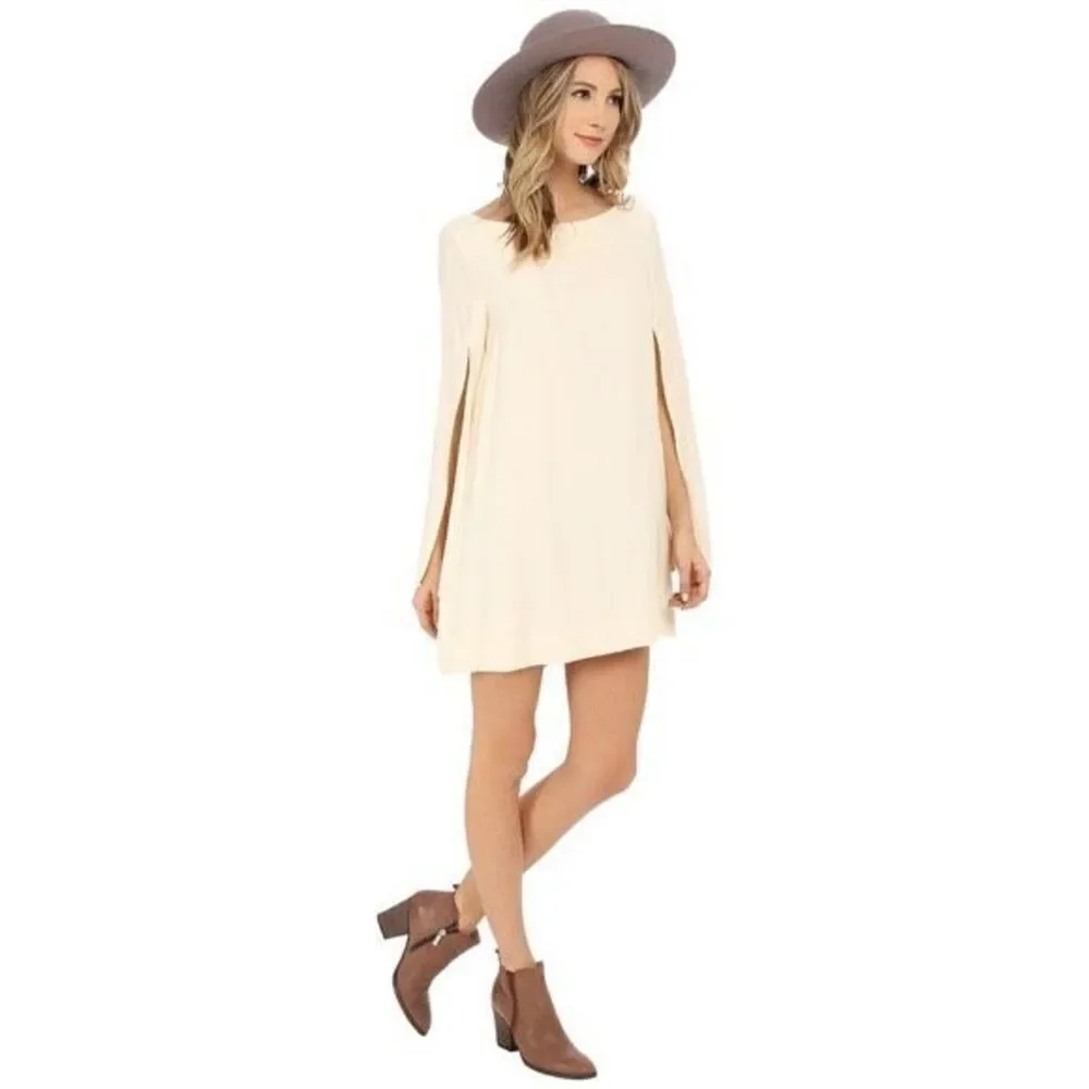 Free People Dress Womens XS Cape Slit Sleeve Off White Minimalist Boatneck